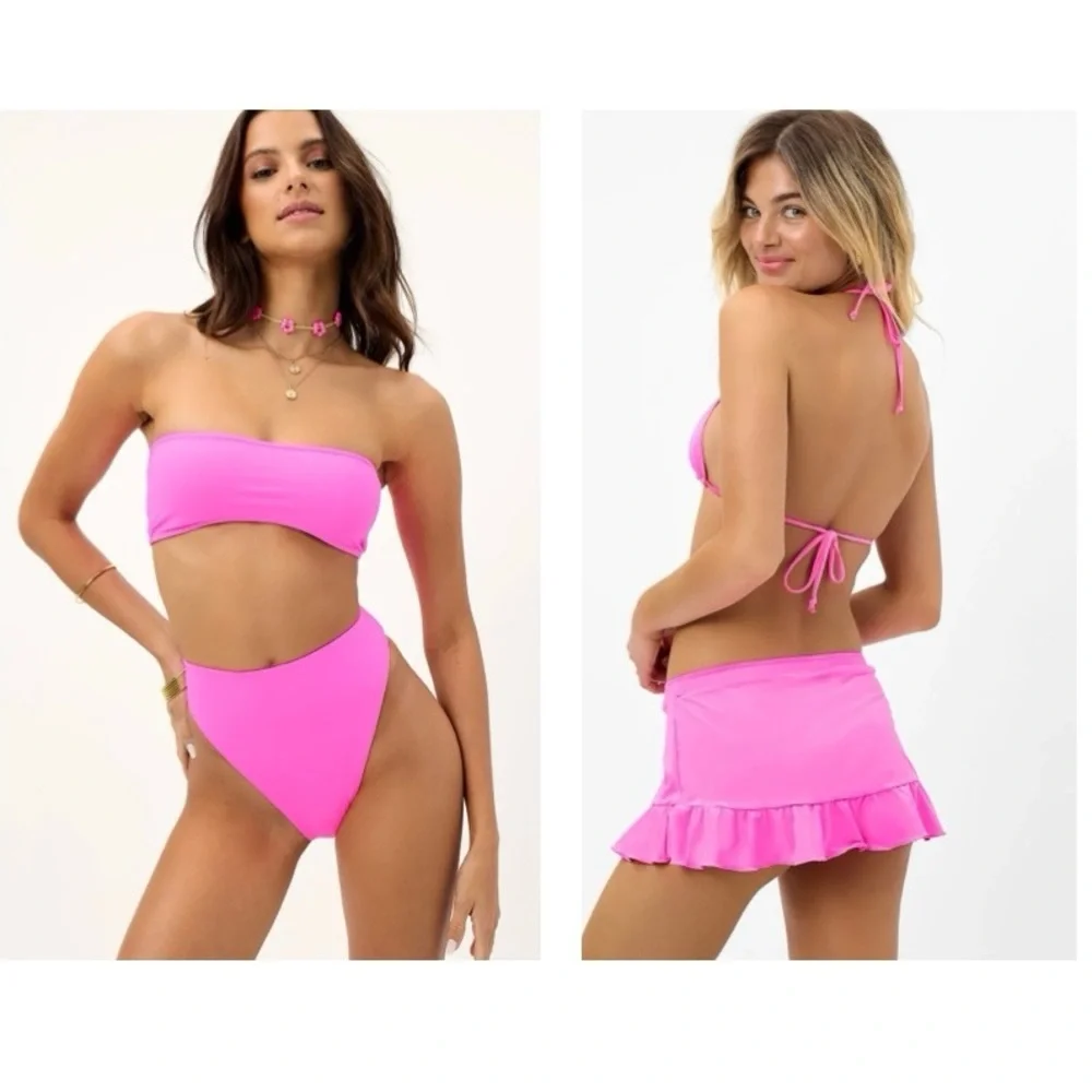 NEW Frankie’s Bikinis Jean Bandeau Bikini Top Andrea Mini Skirt Watermelon